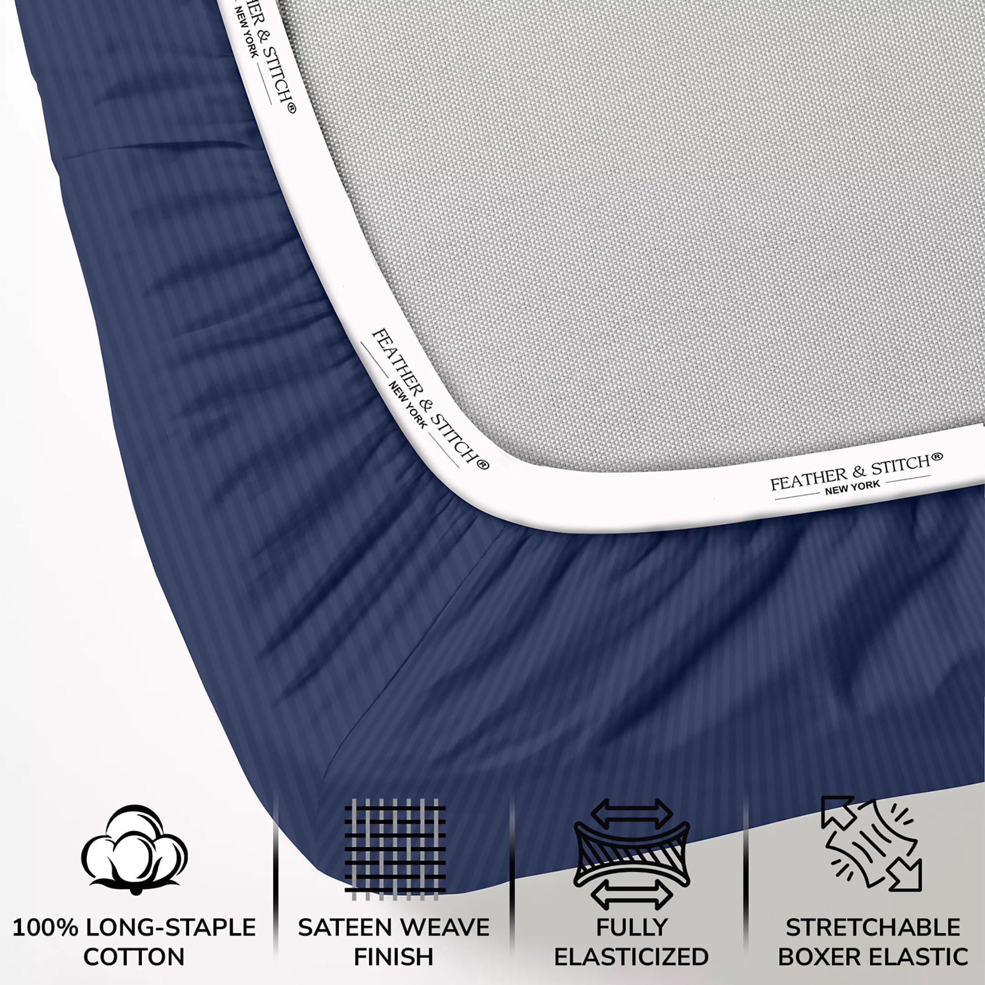 Feather & Stitch fitted sheet pocket detail demonstrating 18-inch depth and secure fit