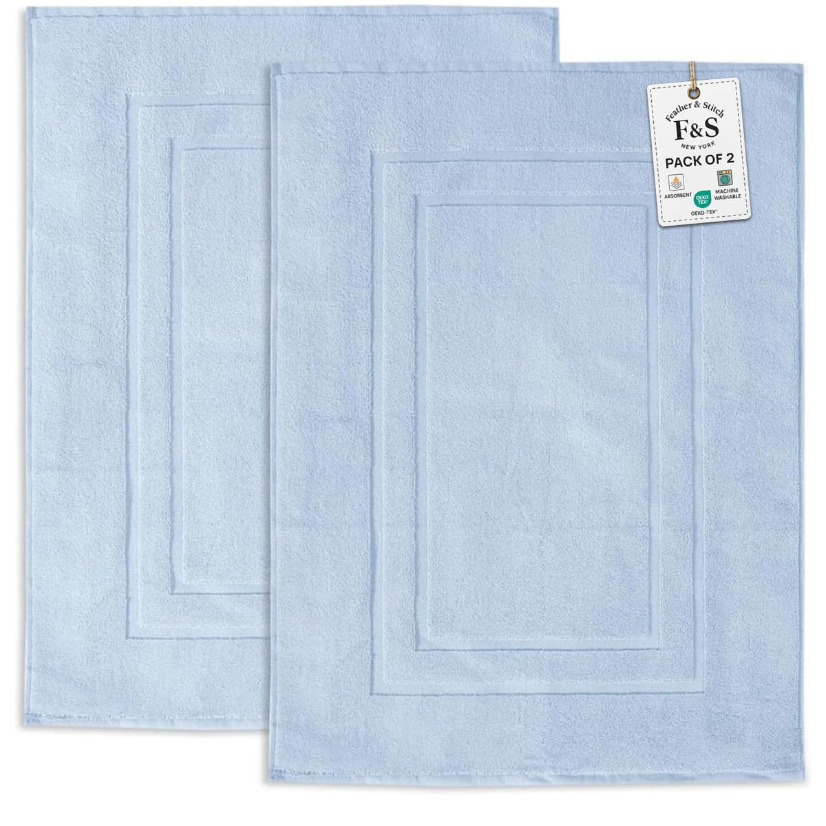 Feather & Stitch front view of two sky blue mats showing size and color benefit
