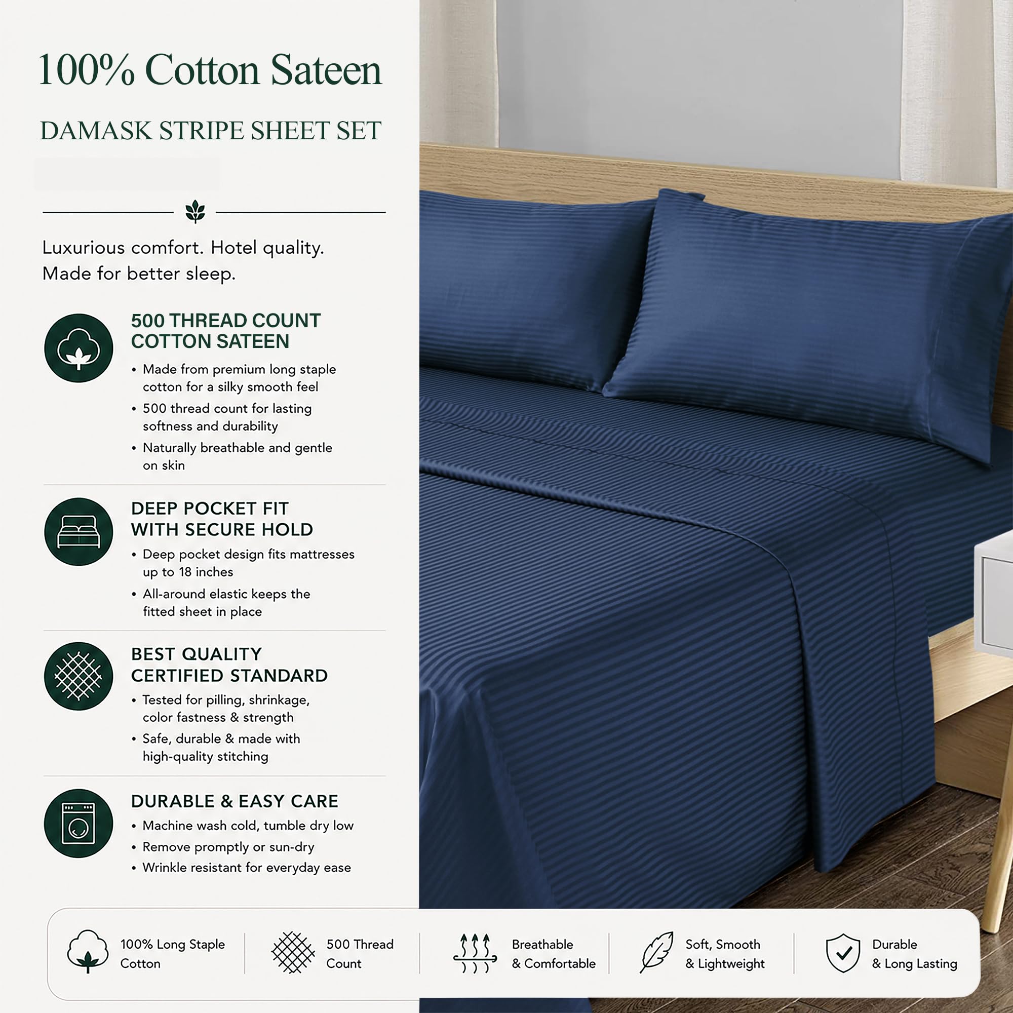 Feather & Stitch sheets styled on a made bed to illustrate luxurious bedroom presentation