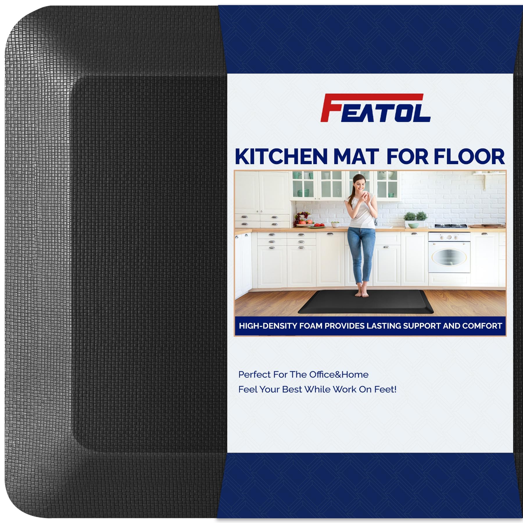 FEATOL front view of mat showing full surface and clean finish for comfort