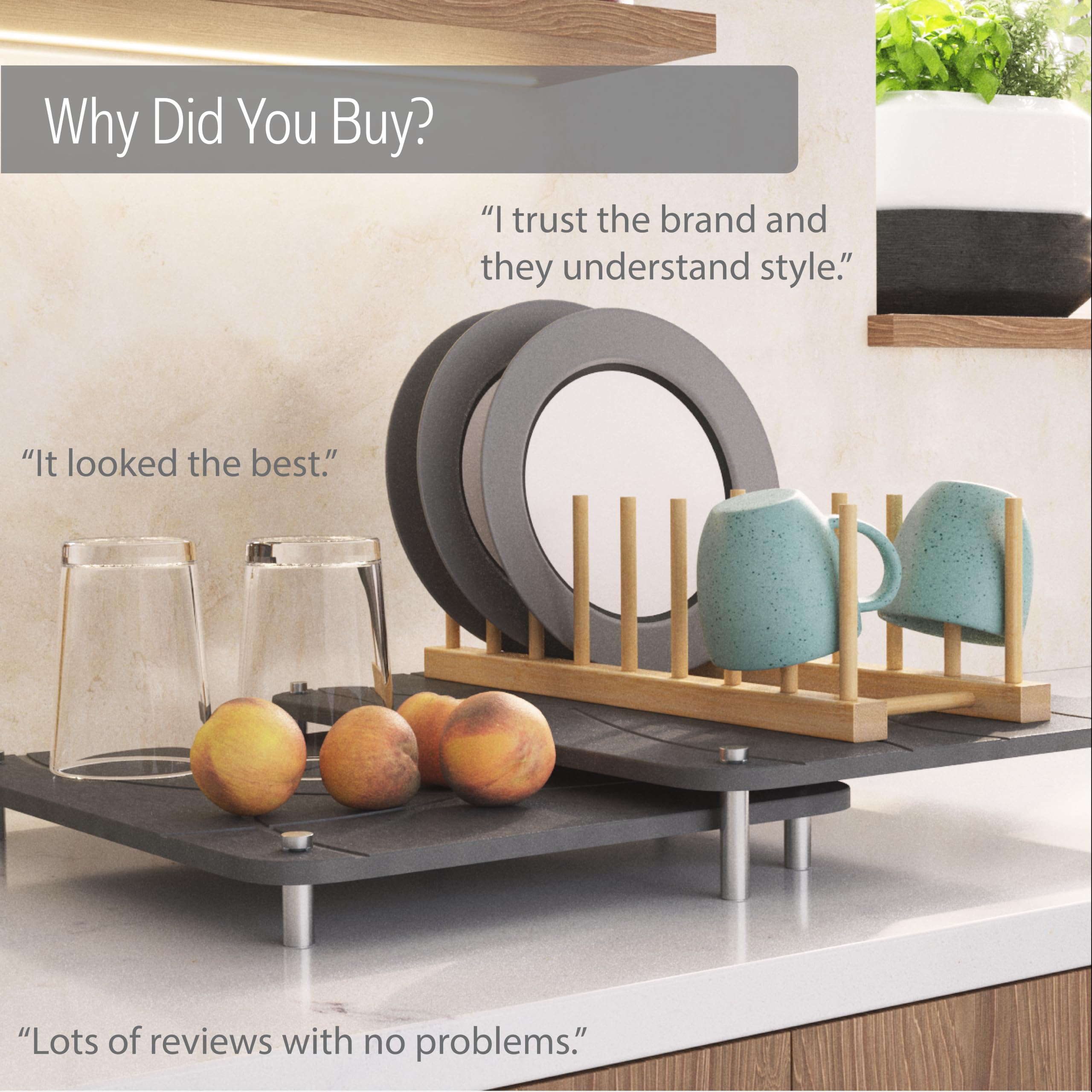 FEDBB lifestyle kitchen countertop scene showing neat organization and aesthetic benefit