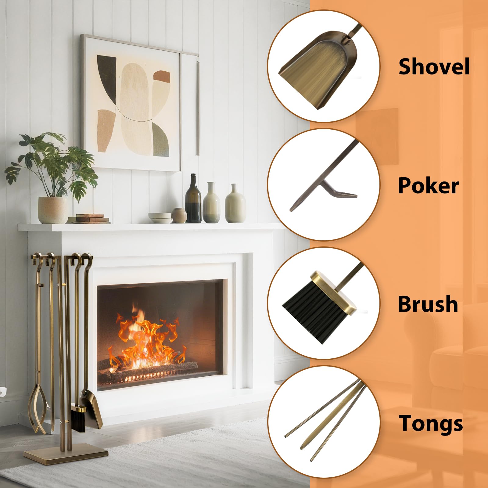 FEED GARDEN tools beside a lit fireplace demonstrating ease of use and style