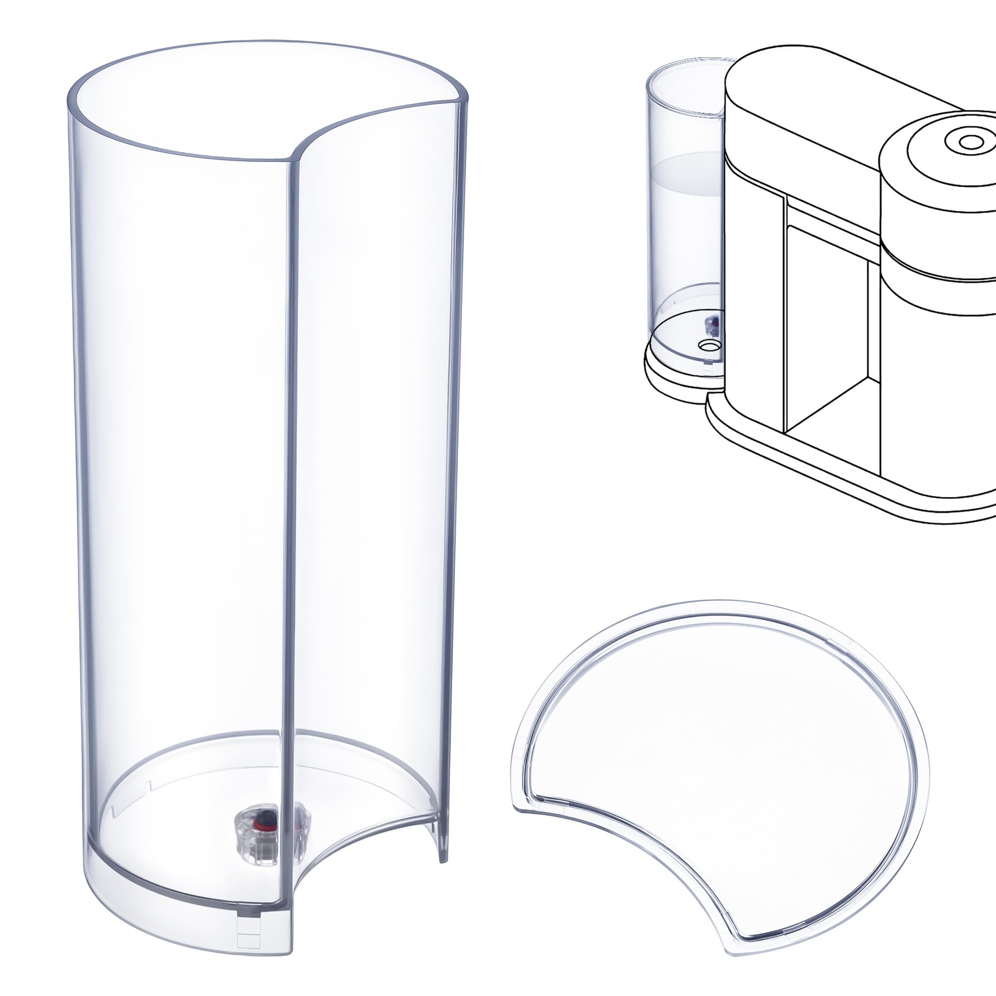 Feekoon clear water tank front view showing clean design and easy refill benefit
