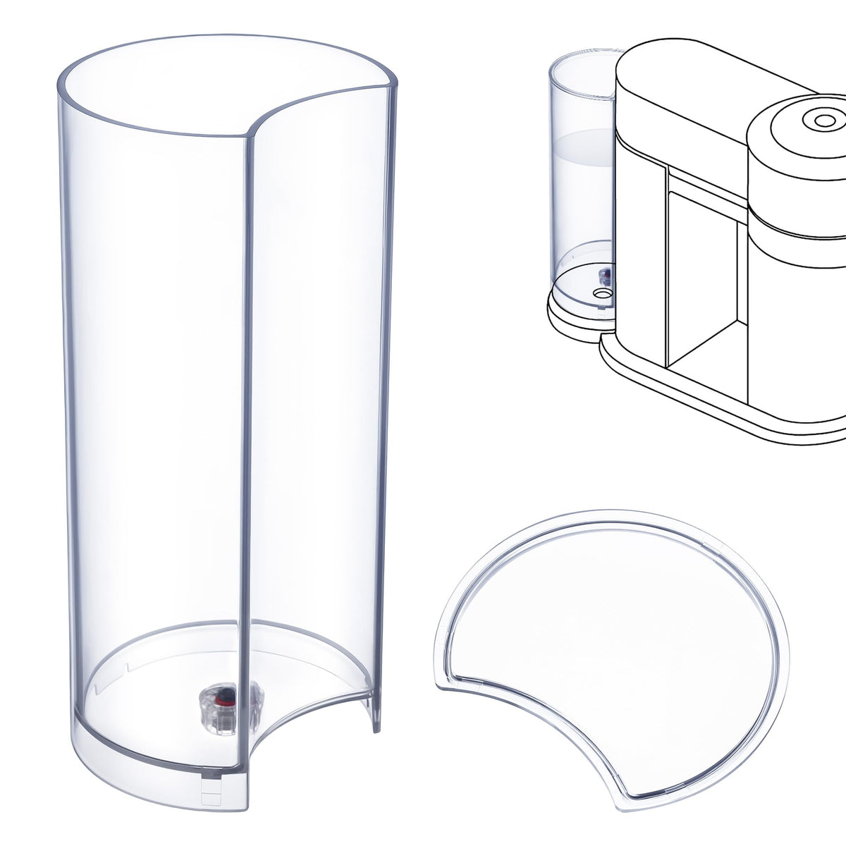 Feekoon clear water tank front view showing clean design and easy refill benefit