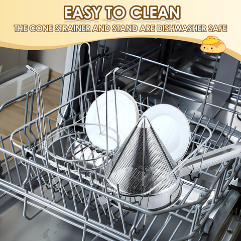 Feekoon strainer above stockpot to show scale and stand compatibility benefit