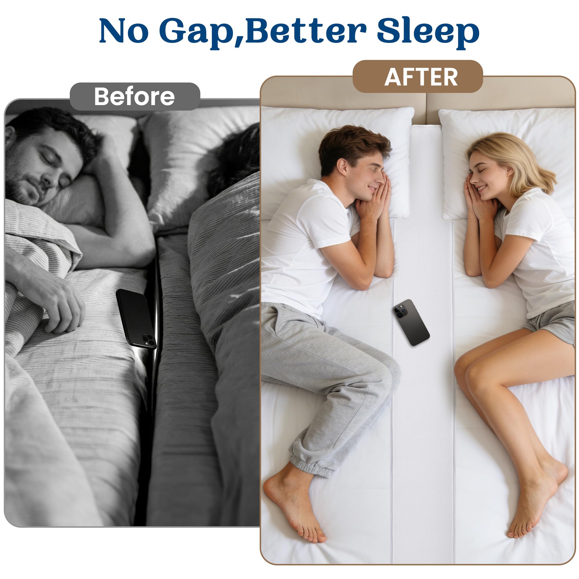 FeelAtHome bridge inserted into twin mattress gap creating seamless surface
