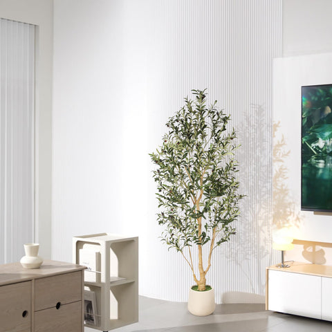 FEELEAD tree beside sofa demonstrating 6ft scale and proportion benefit