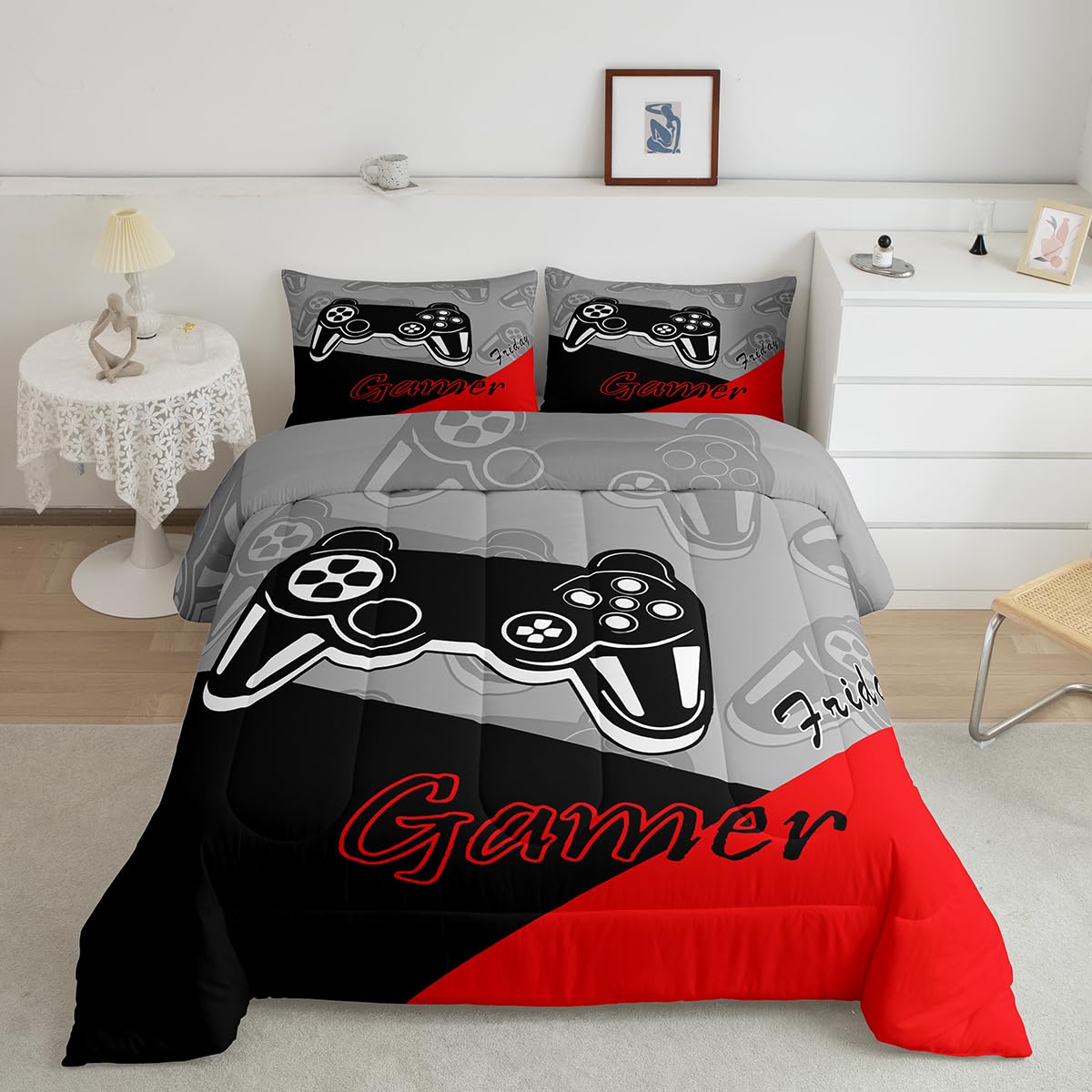 Feelyou front view comforter showing vibrant gamer design and cozy look