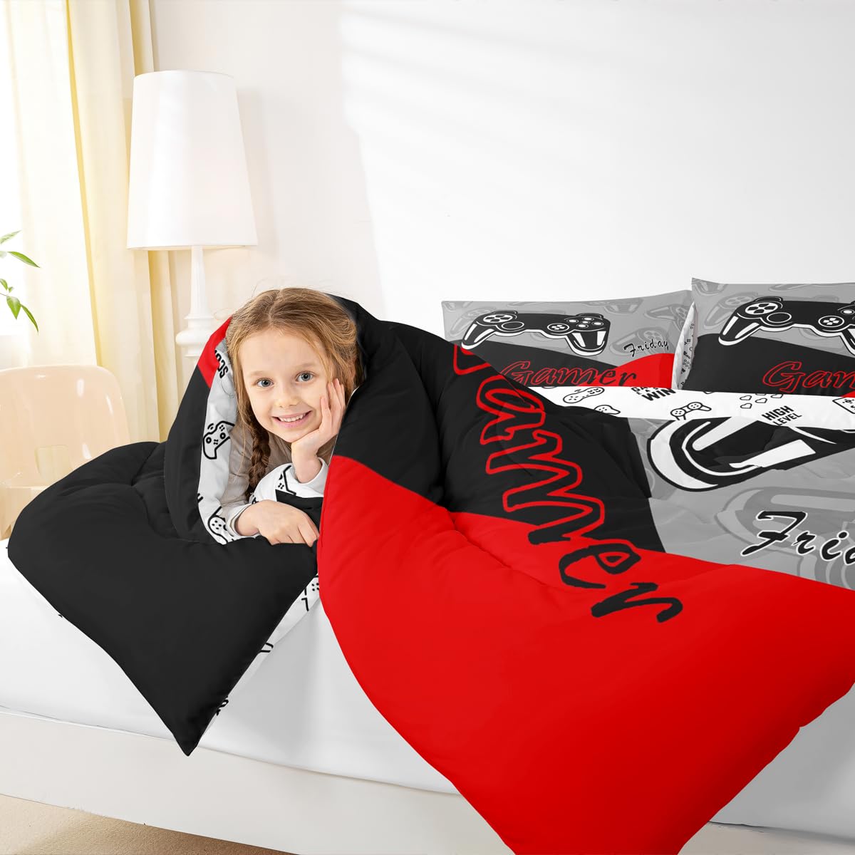 Feelyou lifestyle bedroom with gaming theme showing energetic kid-friendly decor