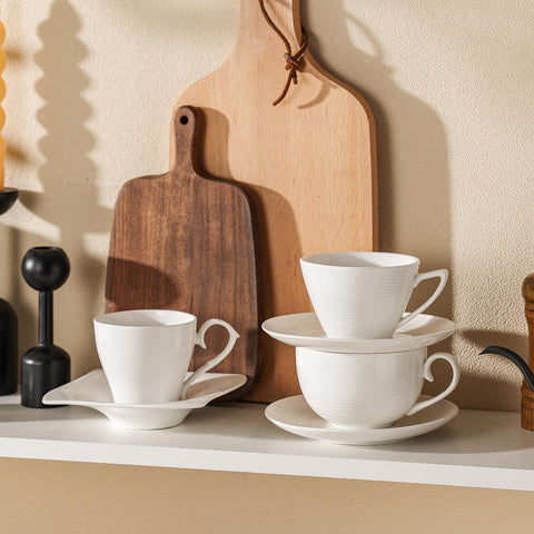 Feenmai breakfast table with cups and saucers conveying cozy morning ritual