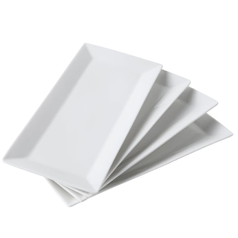 Feenmai front view of white rectangular platters showing clean presentation and versatility