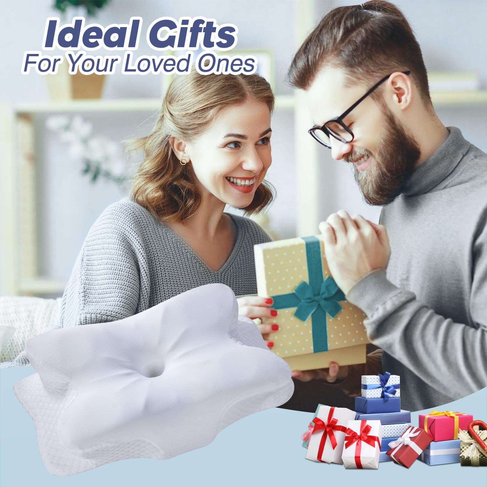 FEICO pillow on made bed in bedroom scene conveying comfort and breathability