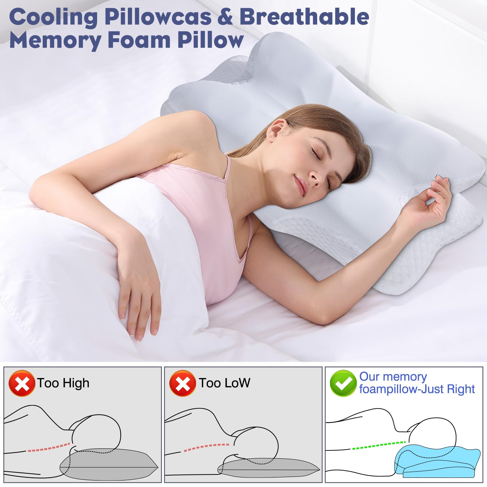 FEICO zipper detail on removable ice-silk pillowcase for easy washing