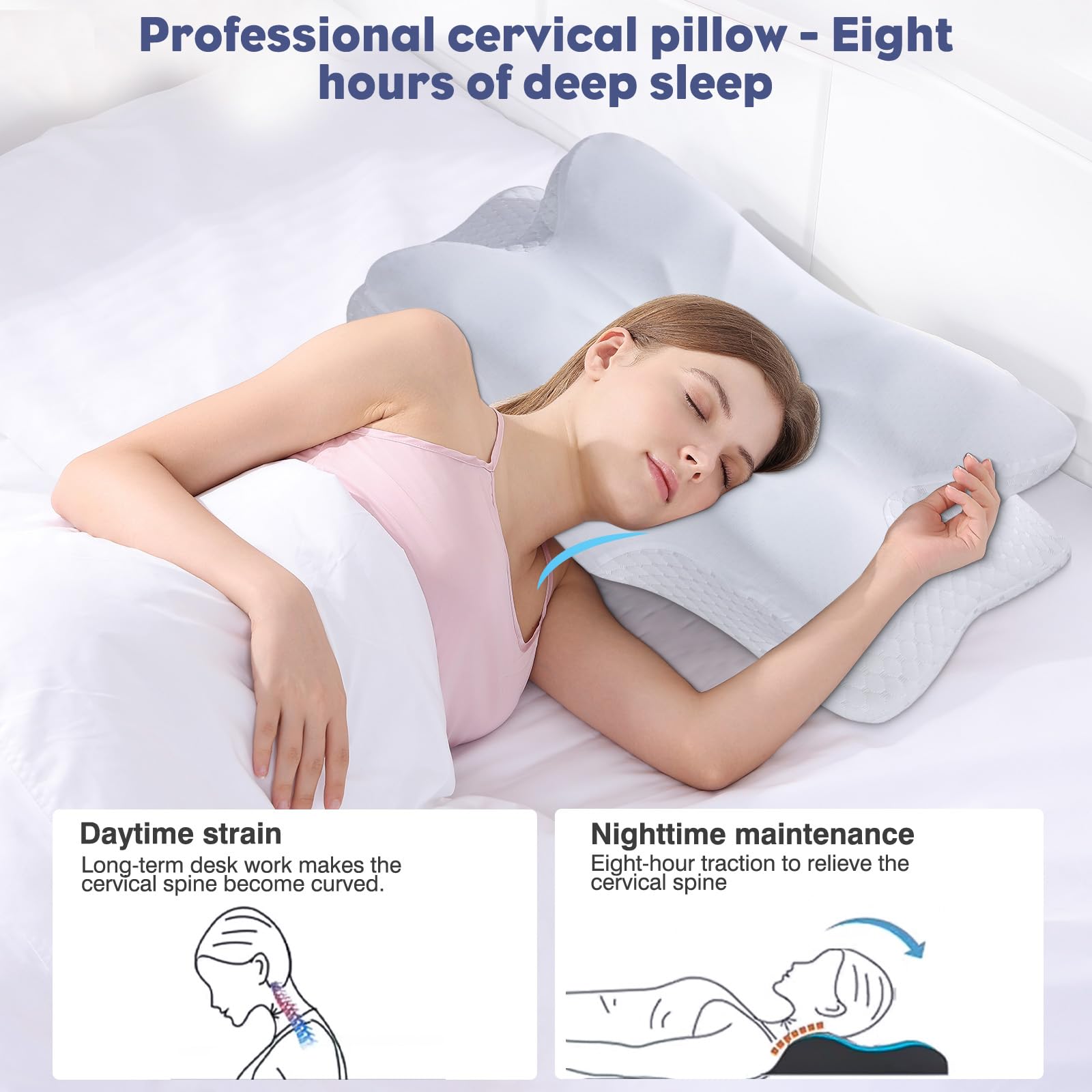 FEICO low-profile edge supporting a stomach sleeper for gentler neck angle