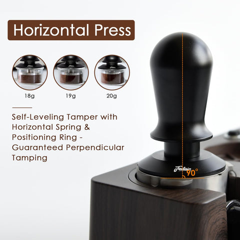 FEILAIR tamper mid-press showing audible click action for precise tamp confirmation