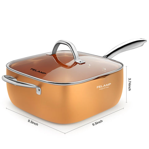 FeLamp pan next to utensils showing 9.5-inch size for portion planning