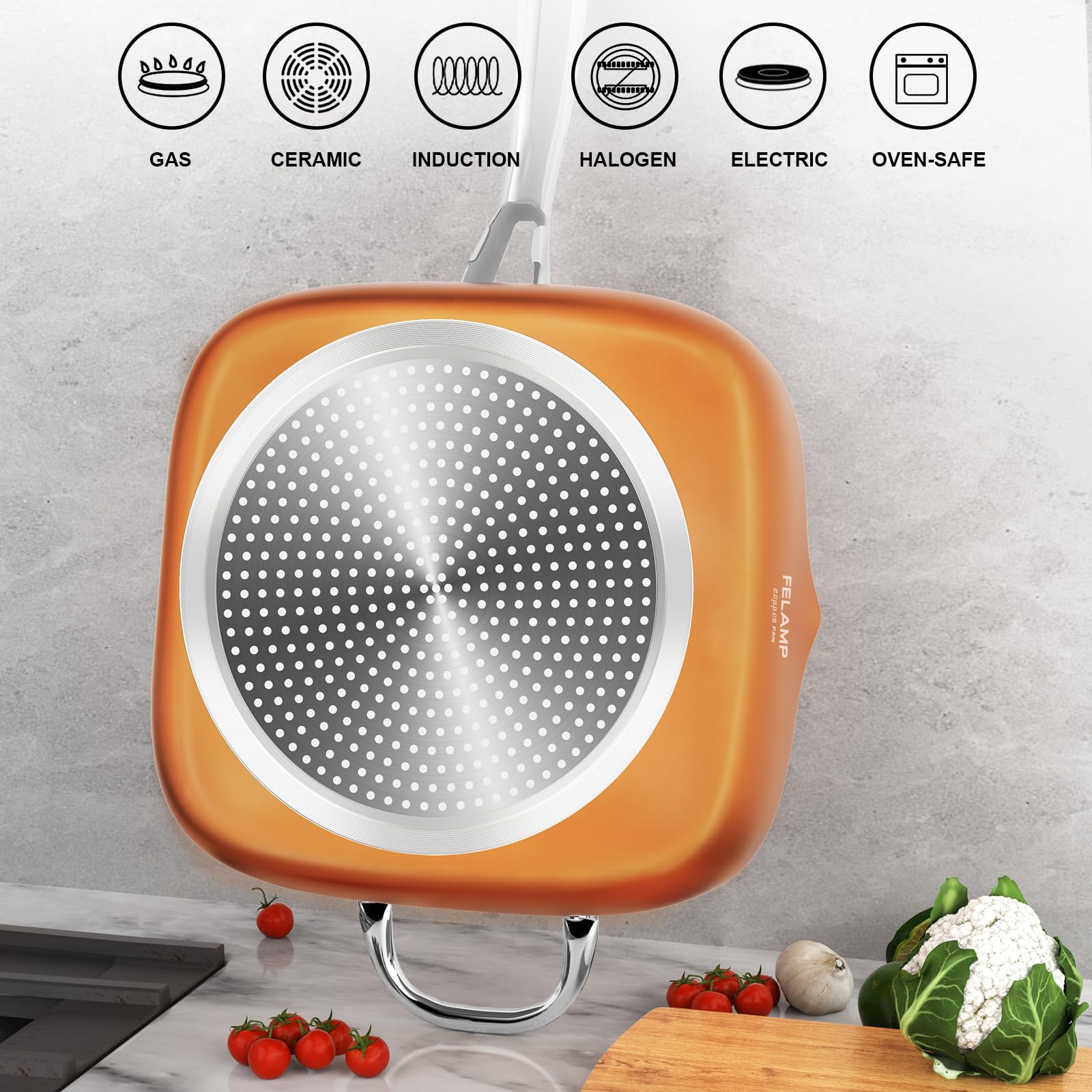 FeLamp stainless-steel fryer basket demonstrating quick frying and draining