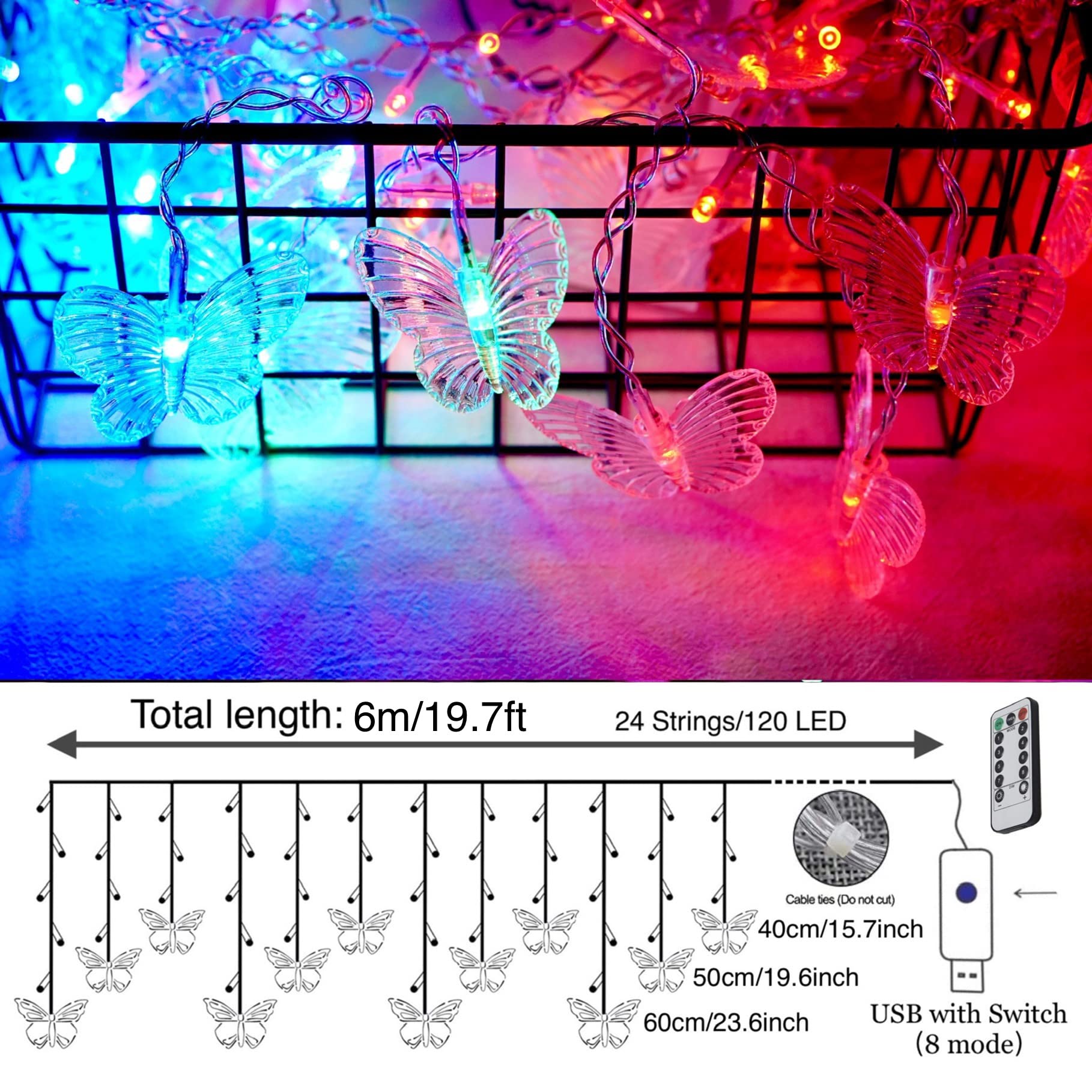 FELISHINE close-up of butterfly LED detail highlighting colorful glow and design