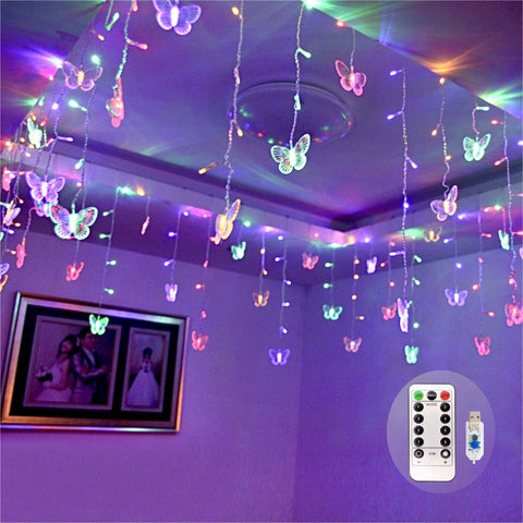 FELISHINE front packaging showing butterfly LED string lights and remote for easy setup