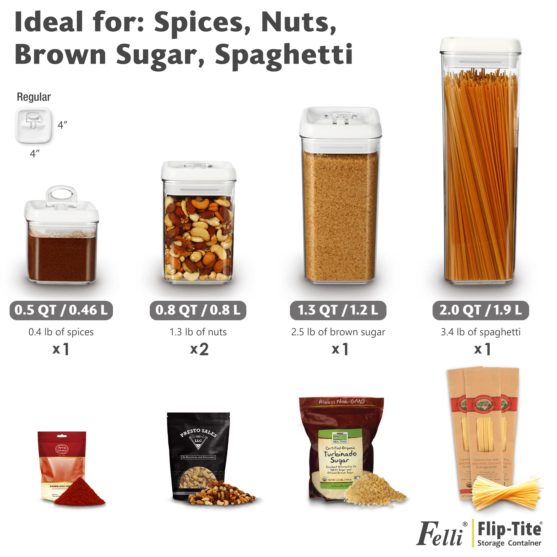 Felli acrylic container side view showing glasslike clarity for quick ingredient identification