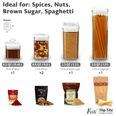 Felli acrylic container side view showing glasslike clarity for quick ingredient identification