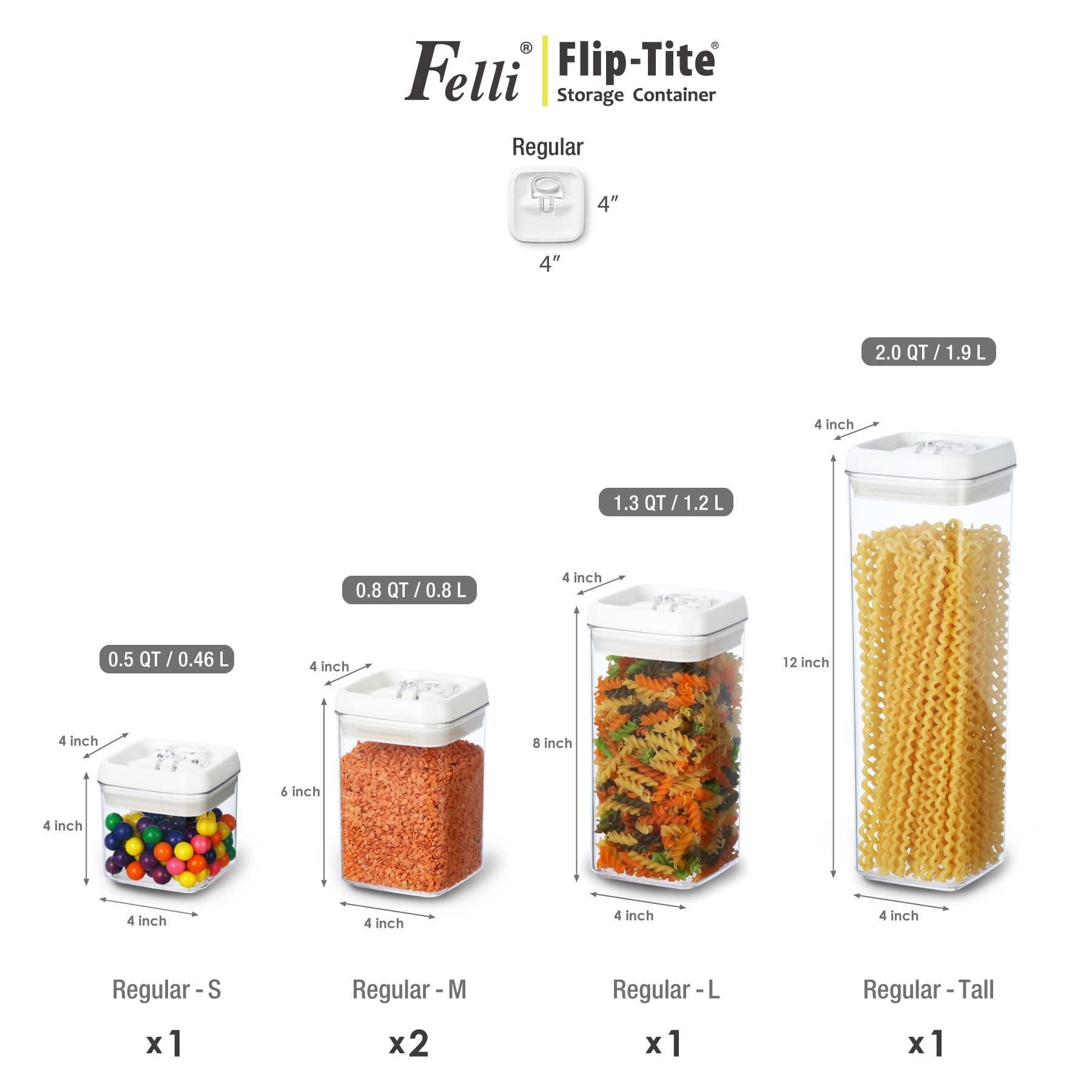 Felli canisters beside pasta and spices showing accurate size fit and efficient capacity