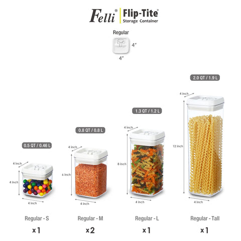 Felli canisters beside pasta and spices showing accurate size fit and efficient capacity