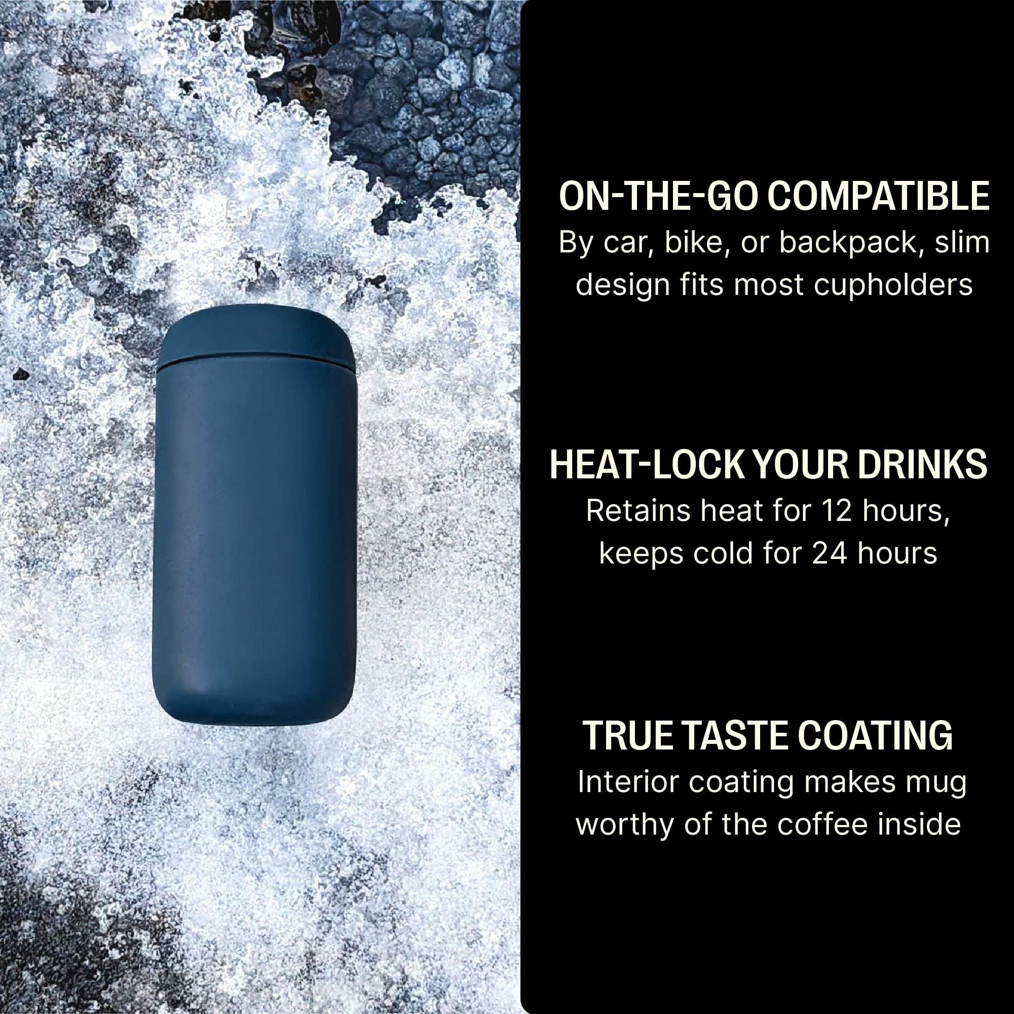Fellow Carter Move leak-proof twist lid detail demonstrating secure lock for spill-free travel