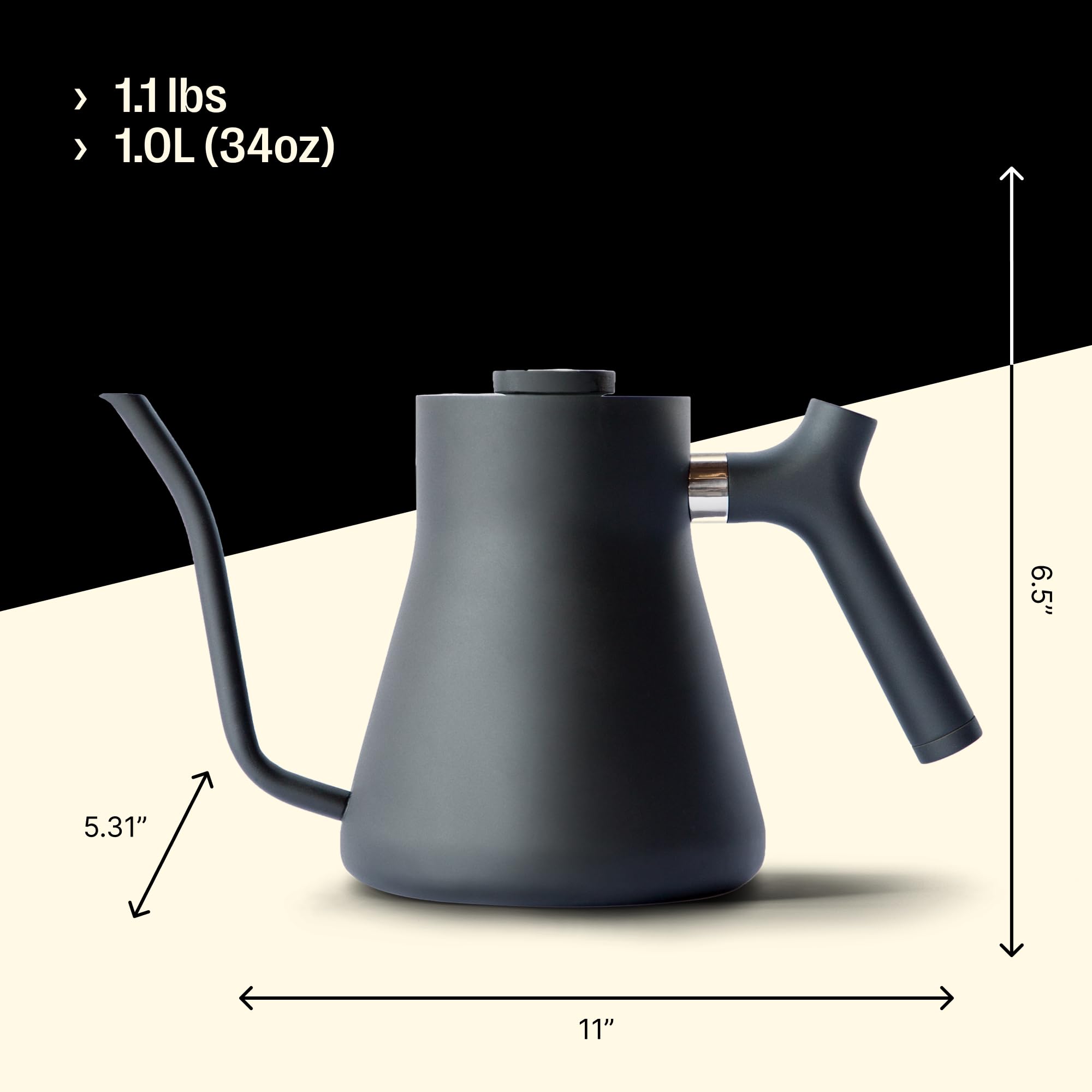 Fellow Stagg counterbalanced handle detail for comfortable, stable pours