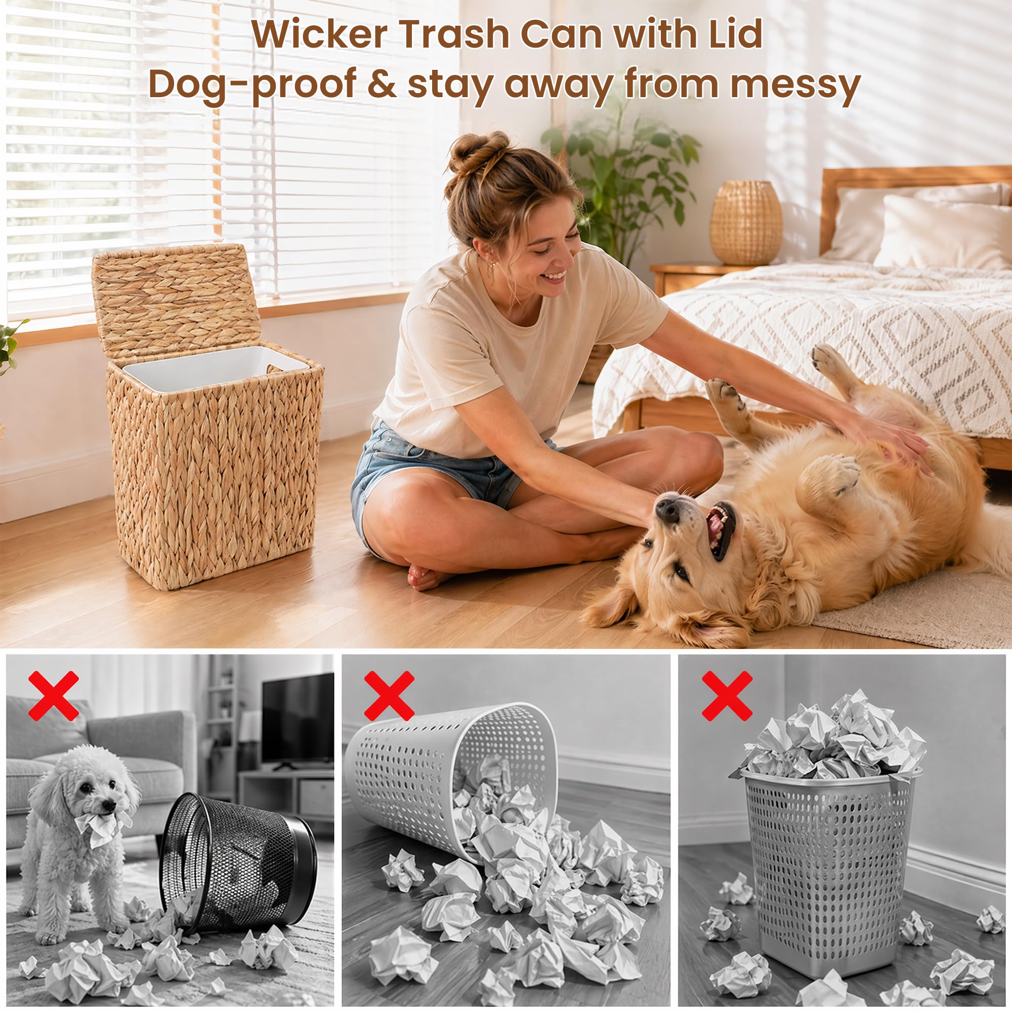 Felthrith wicker trash can placed beside sink for space-saving benefit