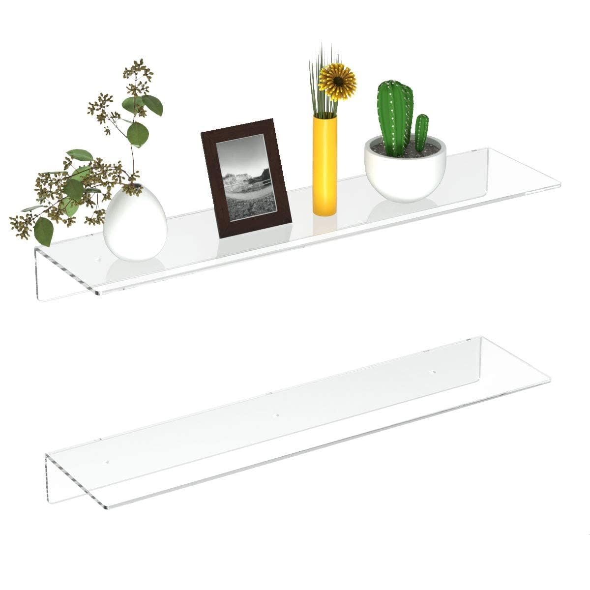 FEMELI clear shelf front view showing minimal, floating display benefit