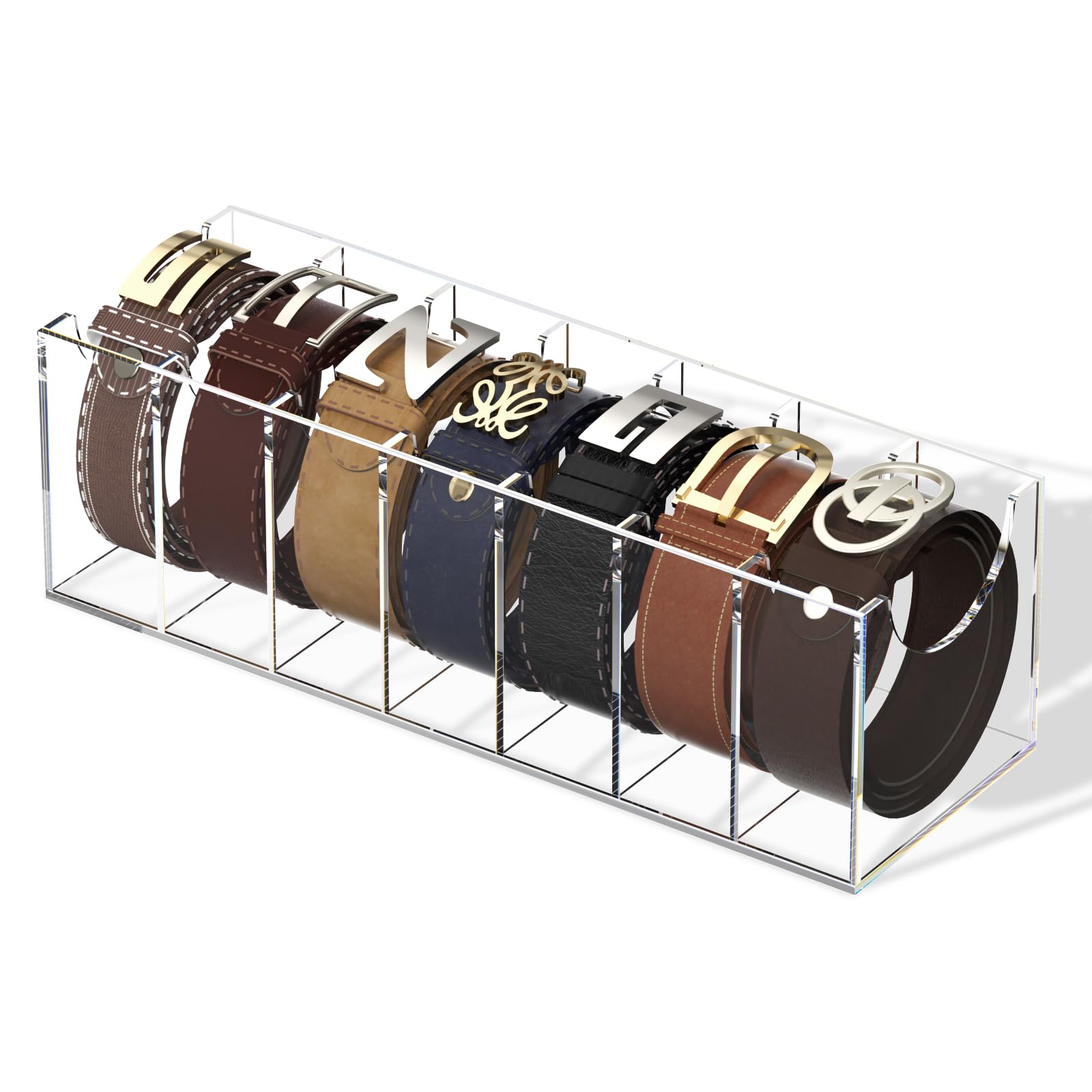 FEMELI front view acrylic belt organizer shows tidy visible storage