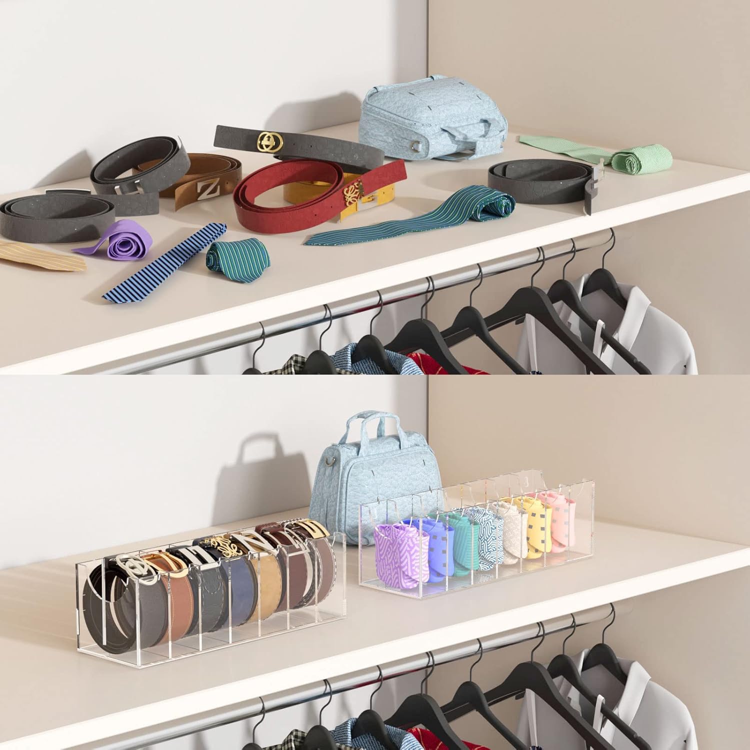 FEMELI organizer on closet shelf creating neat wardrobe presentation
