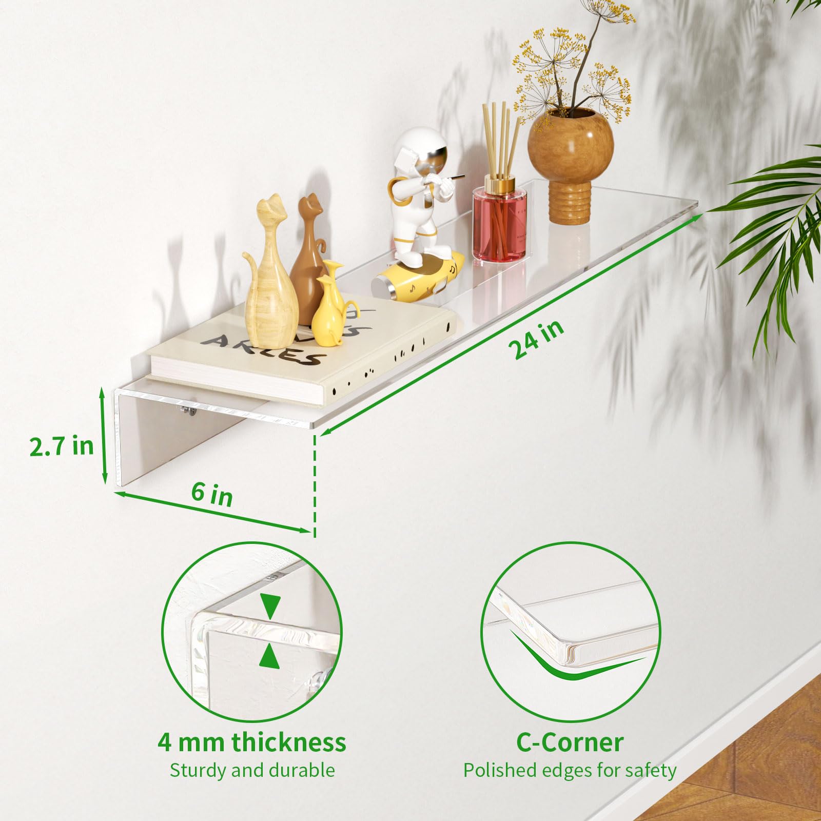 FEMELI shelf mounted with photos demonstrating neat, gallery-style benefit