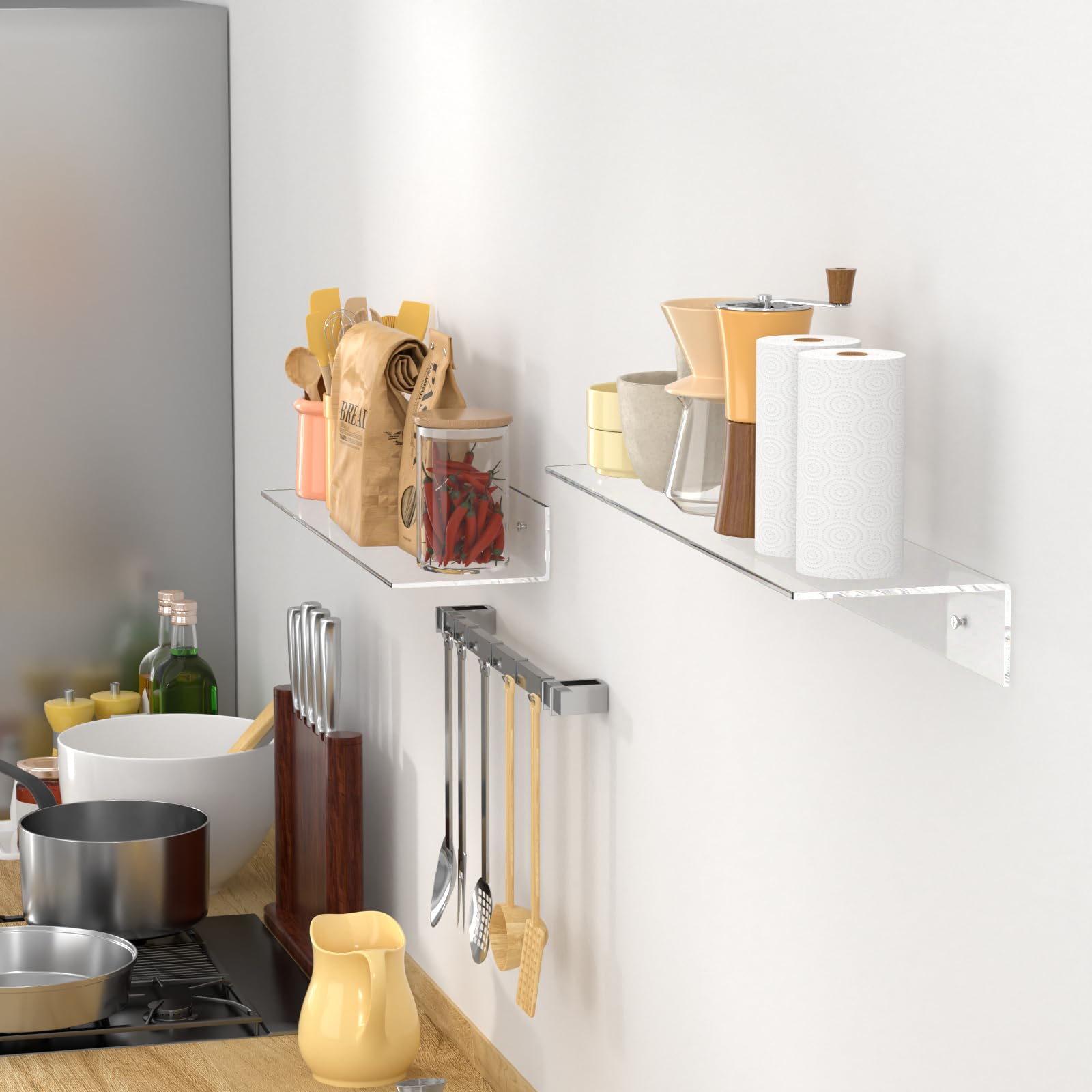 FEMELI shelf scale with hand illustrating lightweight strength and size benefit