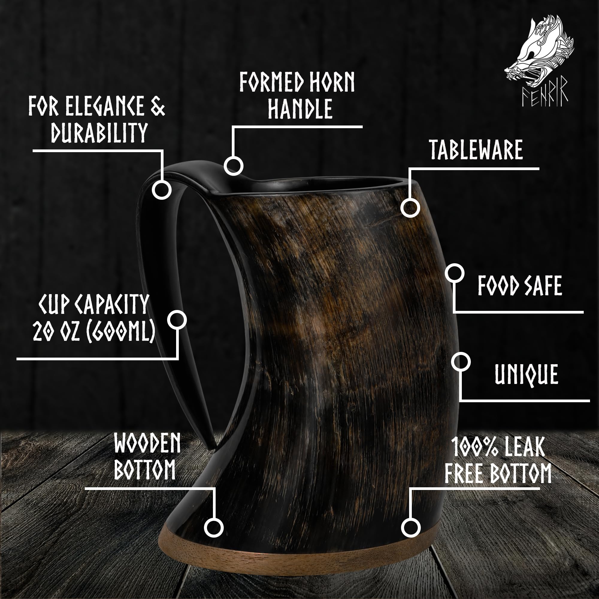 FENRIR bottle opener beside horn mug showing included practical accessory