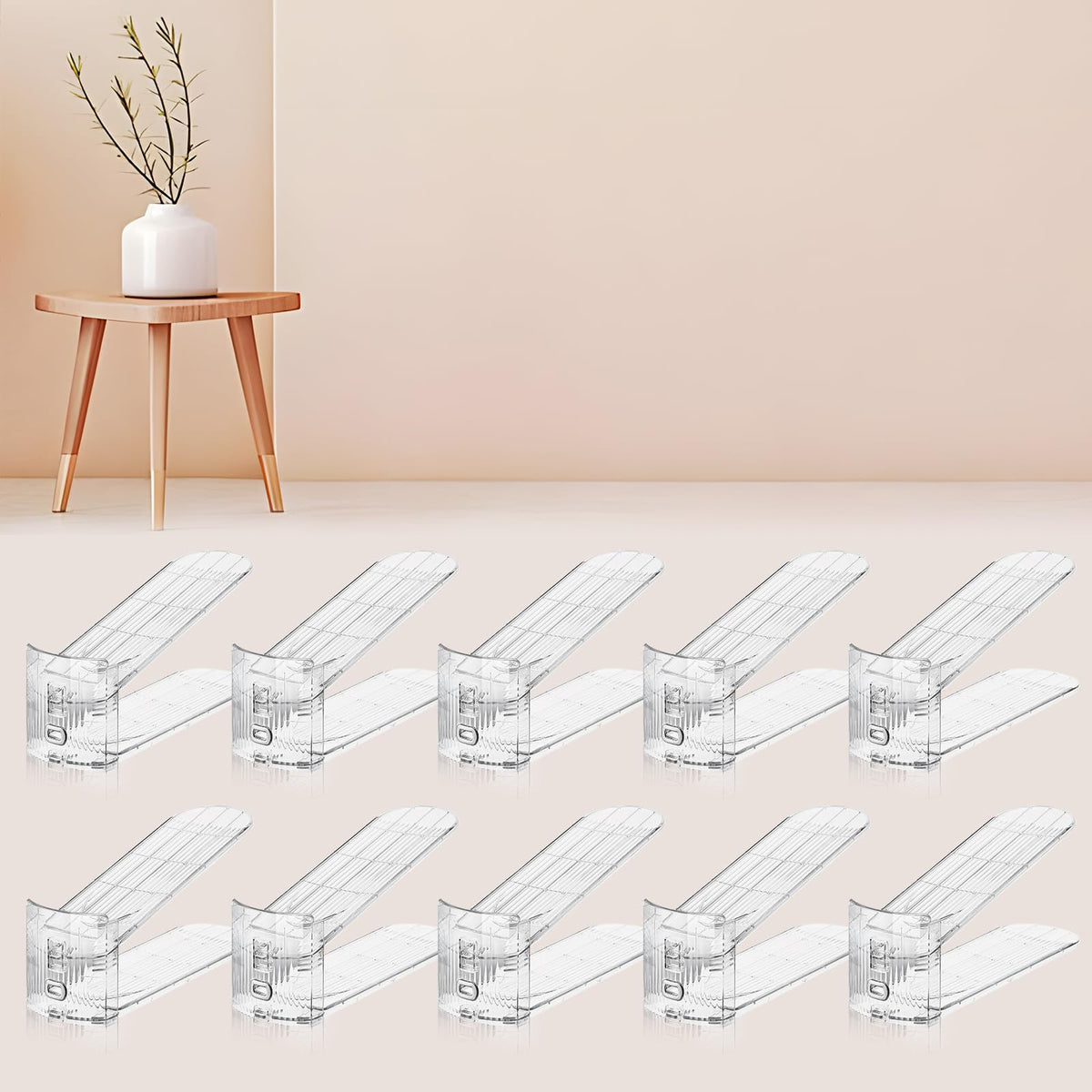 FENRUNXU front pack showing ten transparent stackers and tidy storage benefit