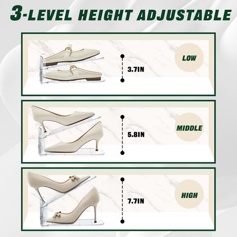 FENRUNXU stacked shoes on a closet shelf saving space and improving visibility