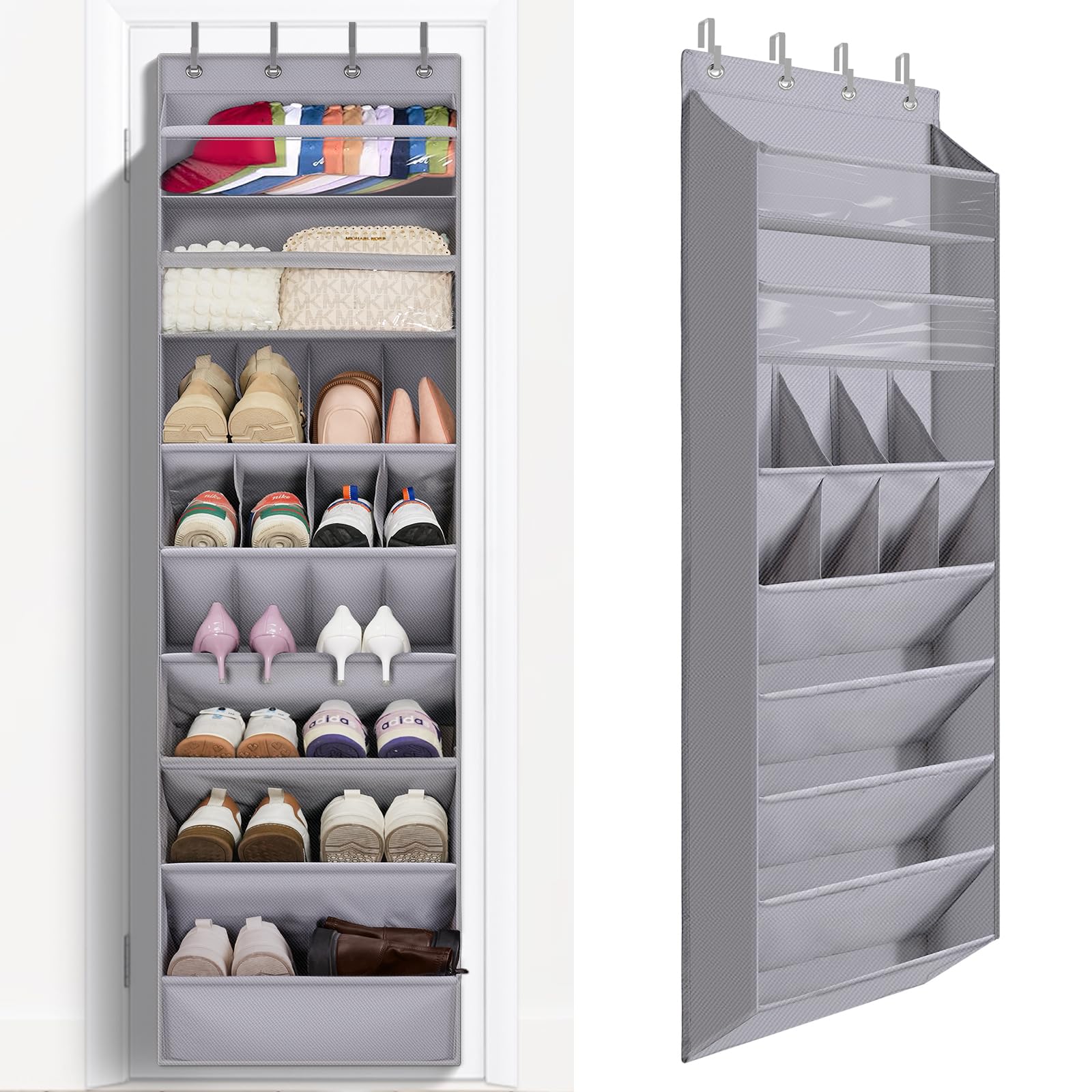 FENTEC front view over the door shoe organizer showing neat storage benefit