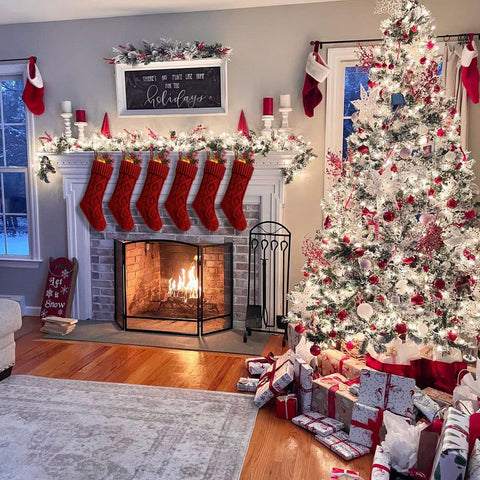Fesciory stockings hanging on mantel showcasing tidy display