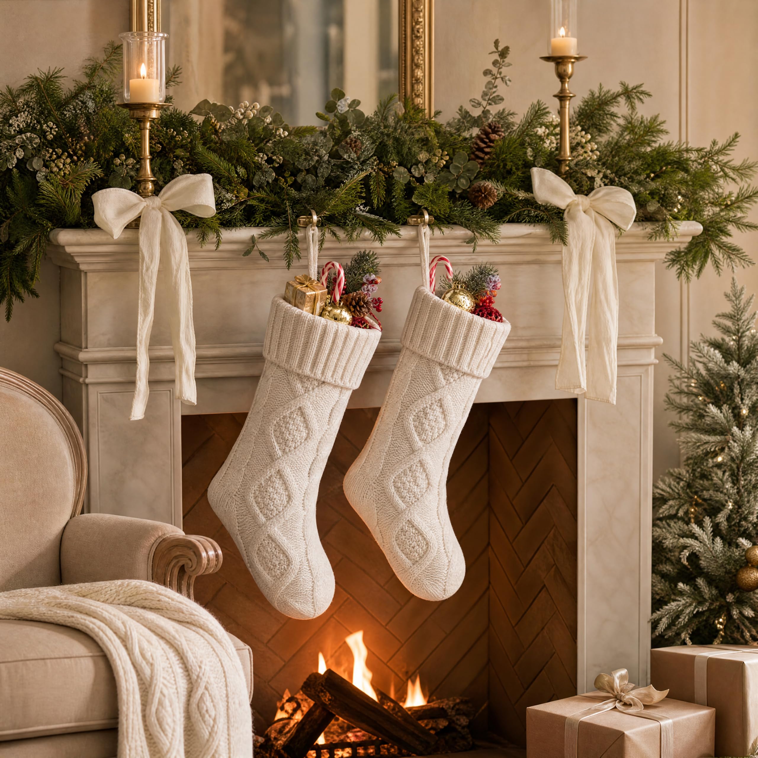 Fesciory stocking filled with gifts demonstrating roomy 18-inch capacity
