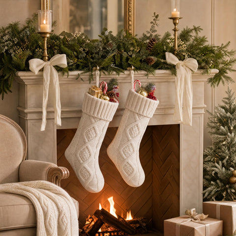 Fesciory stocking filled with gifts demonstrating roomy 18-inch capacity