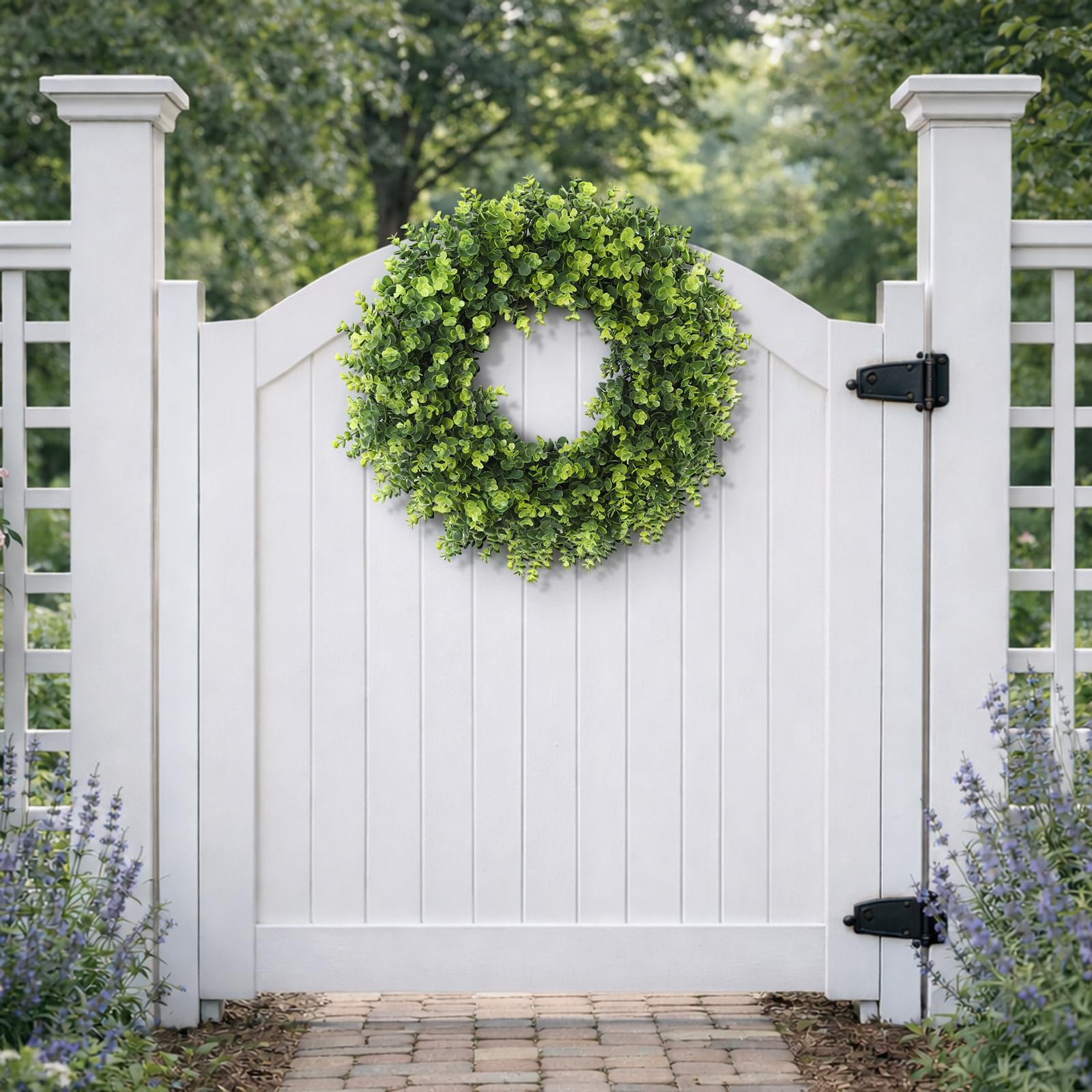FestalMart wreath beside door showing true 24–26 inch scale