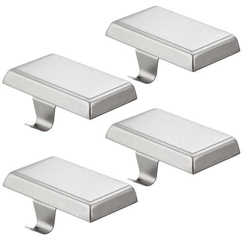 Festanlee front view of silver stocking holders showing neat display benefit