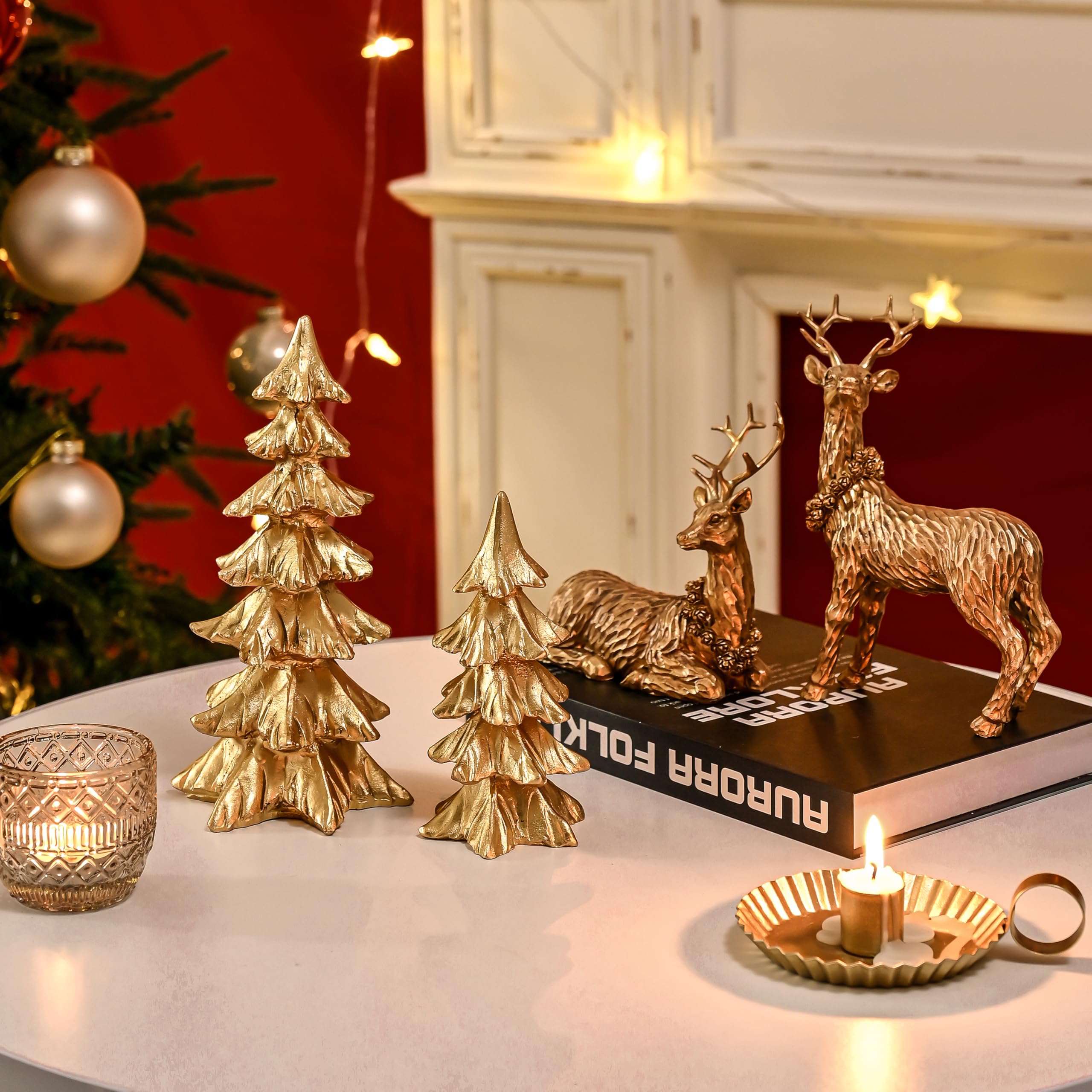 FESTGLOX dining table centerpiece with trees creates festive focal point