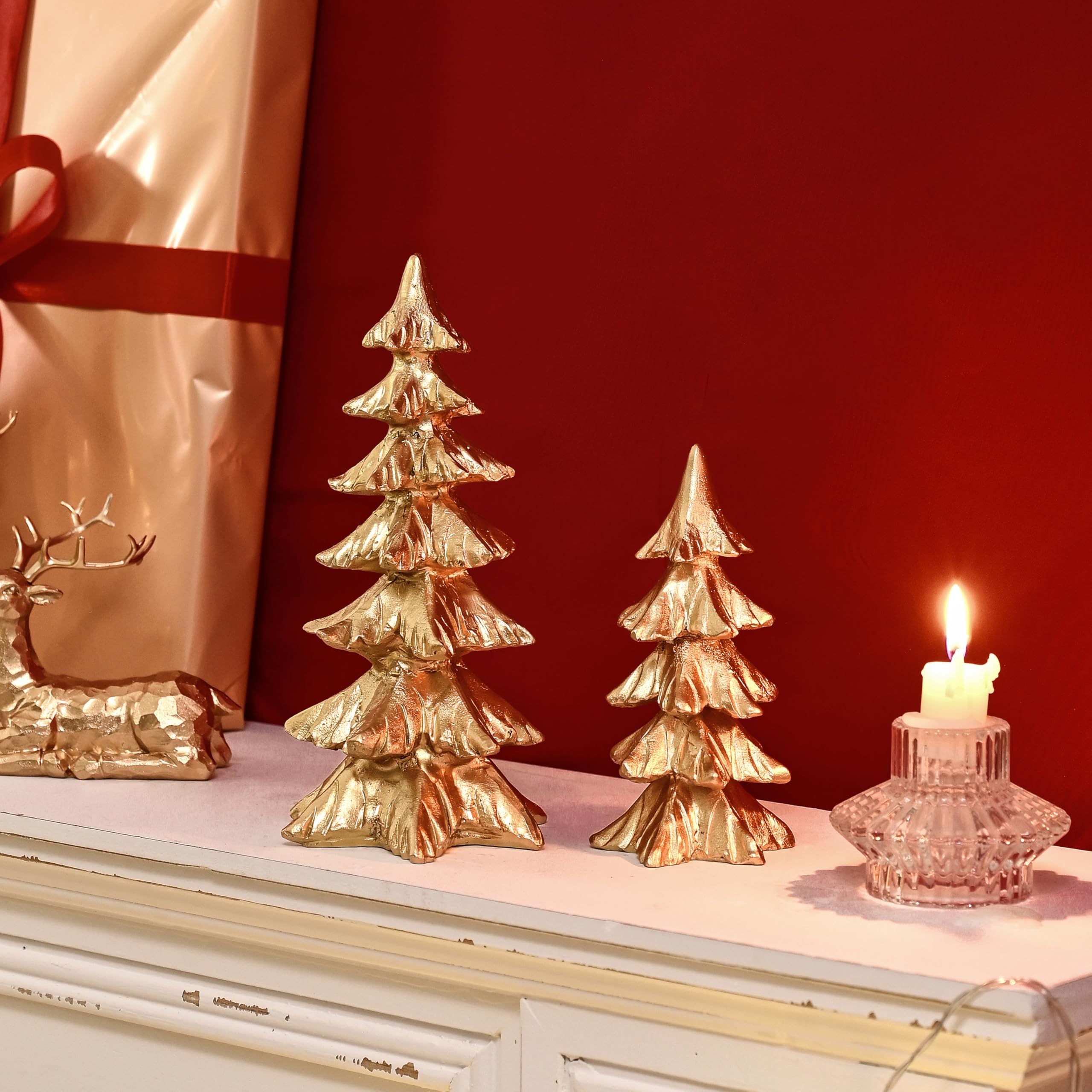 FESTGLOX trees beside ruler for scale shows compact tabletop size