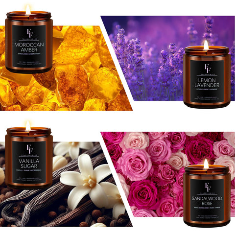 FF FRAGRFLOWING candle in living room setting creating warm atmosphere and relaxation