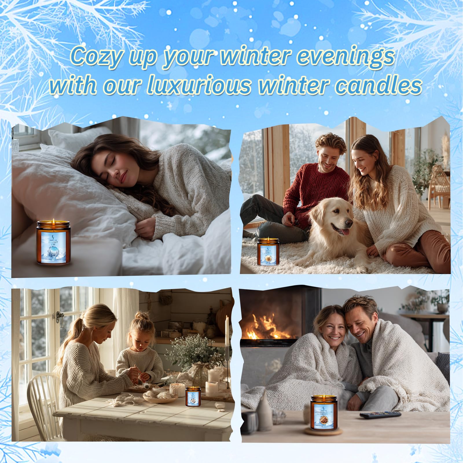 FF FRAGRFLOWING candles lit in living room creating inviting holiday atmosphere