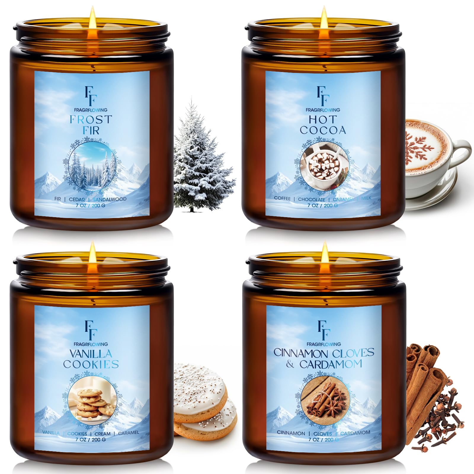 FF FRAGRFLOWING four-pack front view displaying all jars and packaging, perfect gift