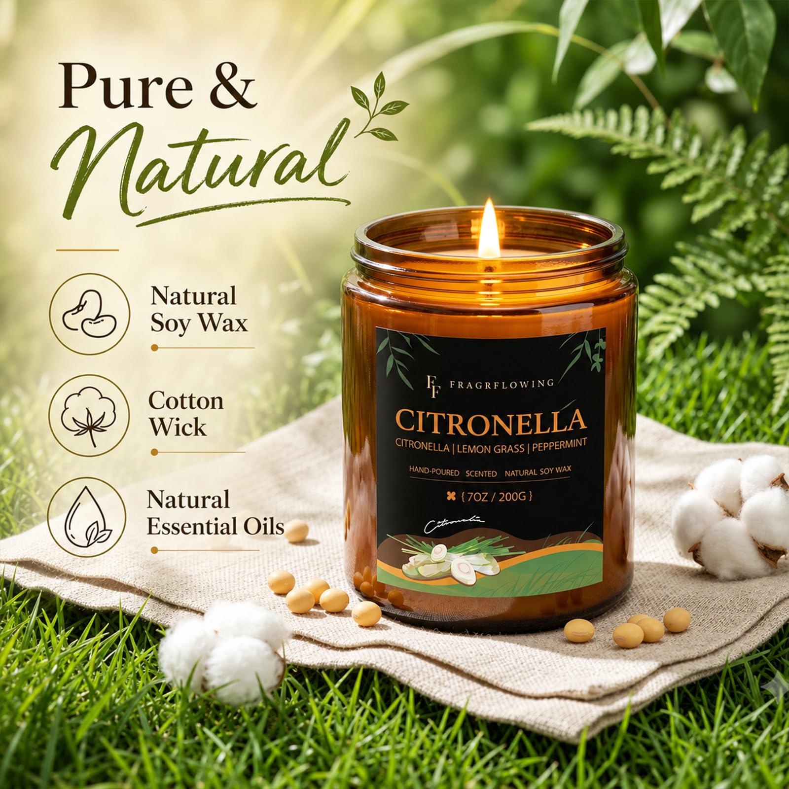 FF FRAGRFLOWING close-up of soy wax texture highlighting smooth burn quality